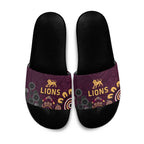 Brisbane Lions Football Slide Sandals Aboriginal Dot and Spiral Art