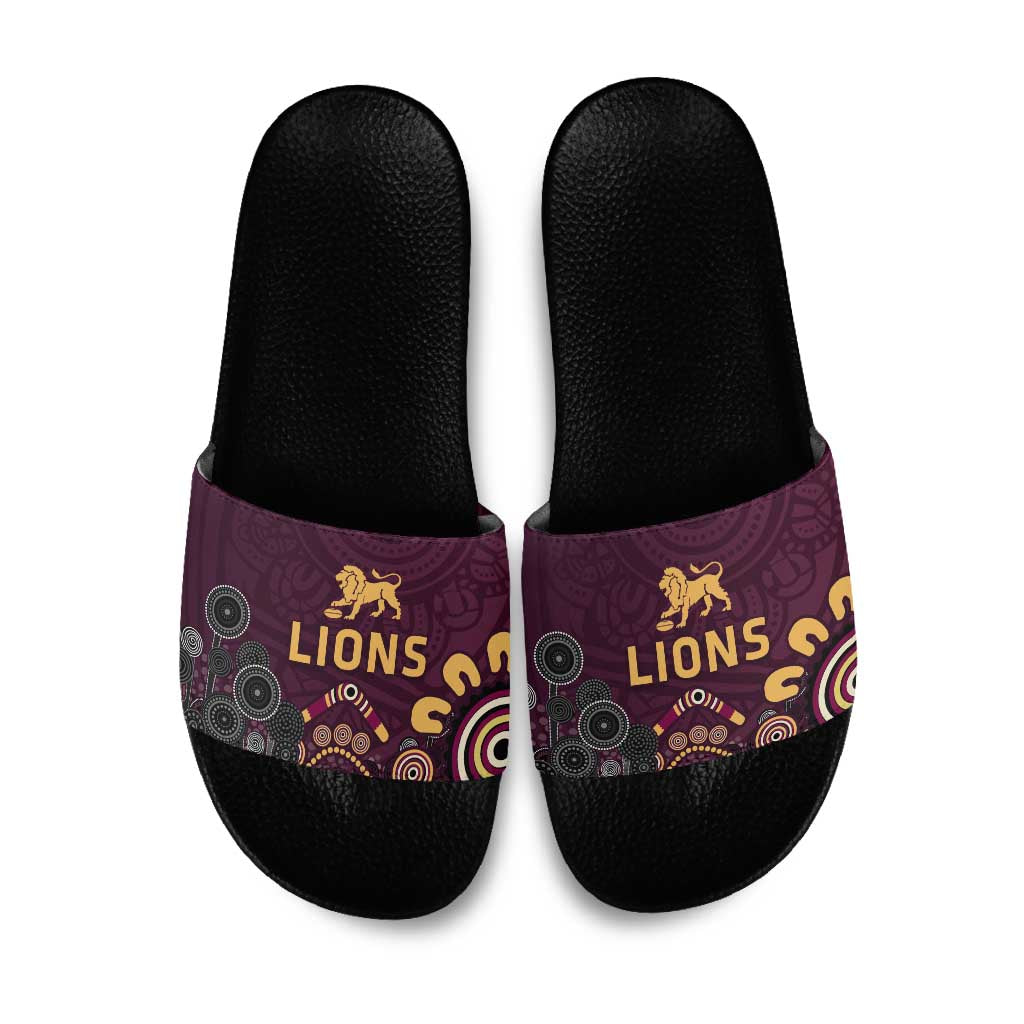 Brisbane Lions Football Slide Sandals Aboriginal Dot and Spiral Art