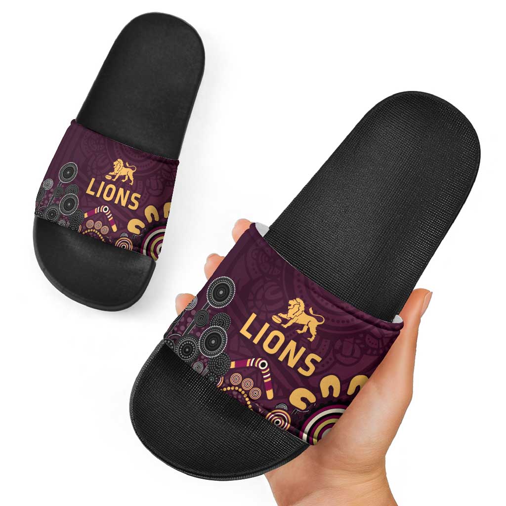 Brisbane Lions Football Slide Sandals Aboriginal Dot and Spiral Art