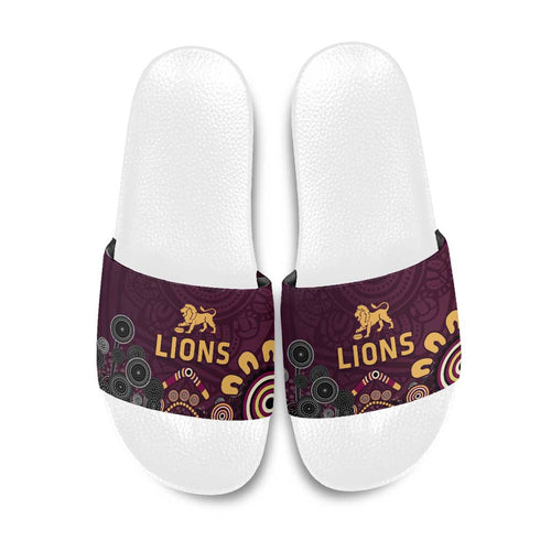 Brisbane Lions Football Slide Sandals Aboriginal Dot and Spiral Art