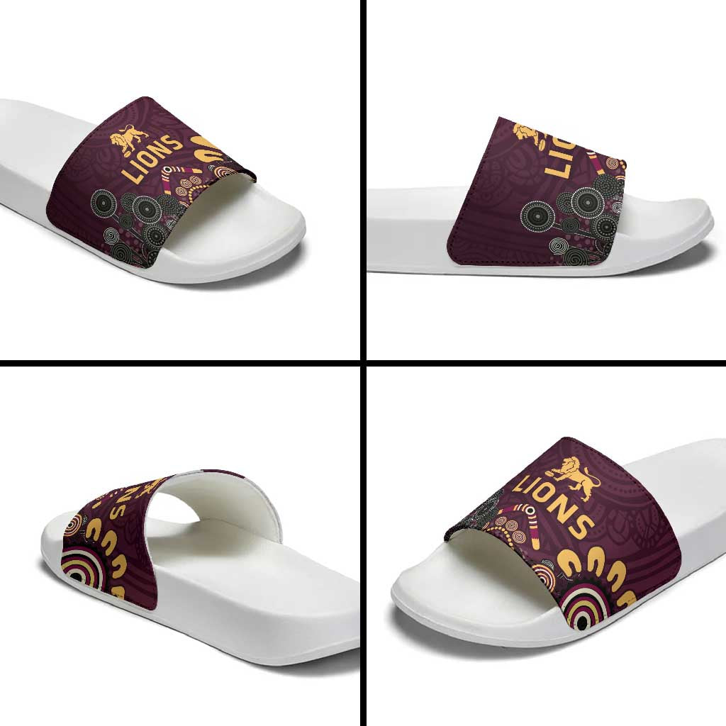Brisbane Lions Football Slide Sandals Aboriginal Dot and Spiral Art