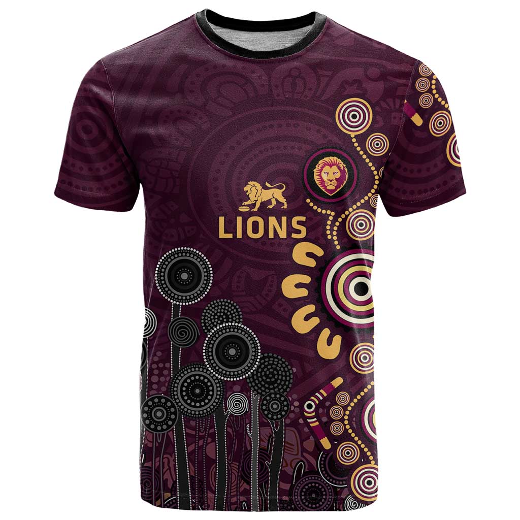 Brisbane Lions Football T Shirt Aboriginal Dot and Spiral Art