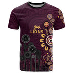 Brisbane Lions Football T Shirt Aboriginal Dot and Spiral Art