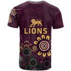 Brisbane Lions Football T Shirt Aboriginal Dot and Spiral Art
