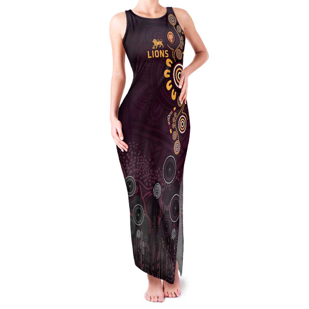 Brisbane Lions Football Tank Maxi Dress Aboriginal Dot and Spiral Art