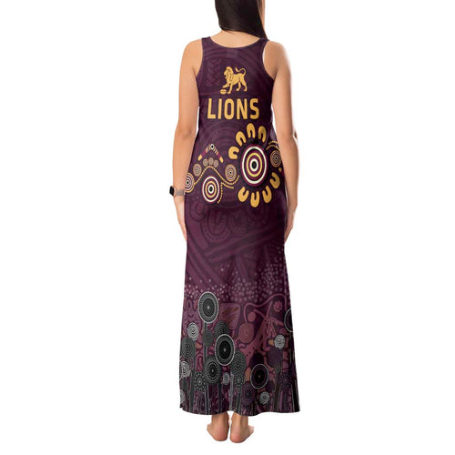 Brisbane Lions Football Tank Maxi Dress Aboriginal Dot and Spiral Art