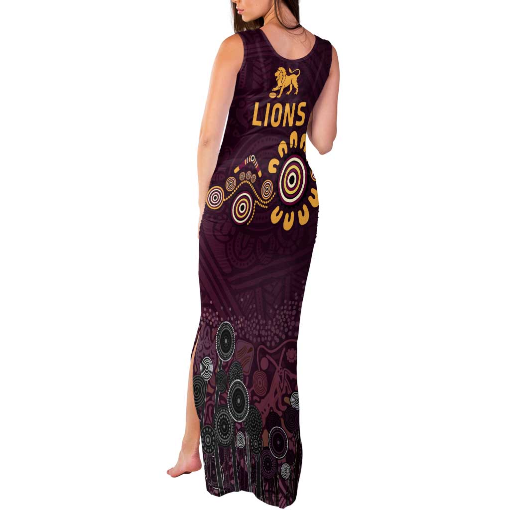 Brisbane Lions Football Tank Maxi Dress Aboriginal Dot and Spiral Art