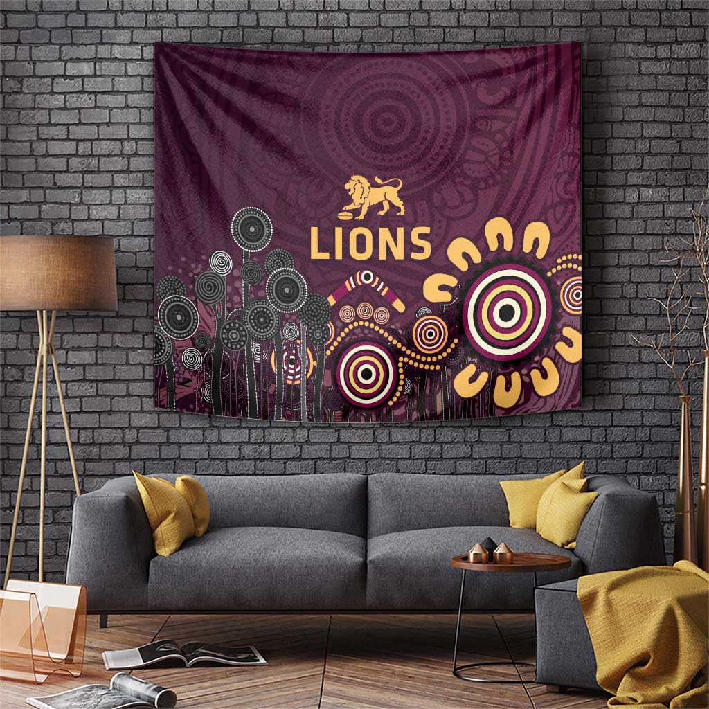 Brisbane Lions Football Tapestry Aboriginal Dot and Spiral Art