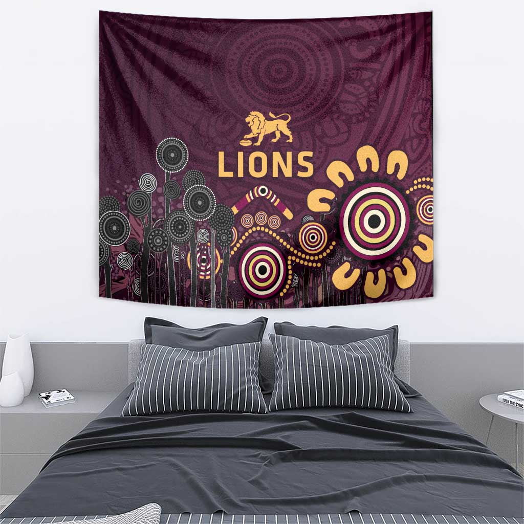 Brisbane Lions Football Tapestry Aboriginal Dot and Spiral Art
