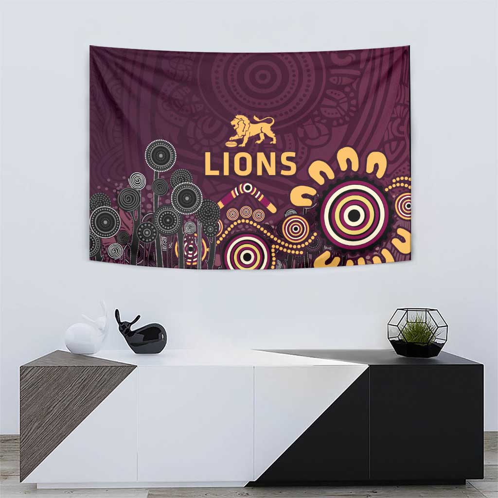 Brisbane Lions Football Tapestry Aboriginal Dot and Spiral Art