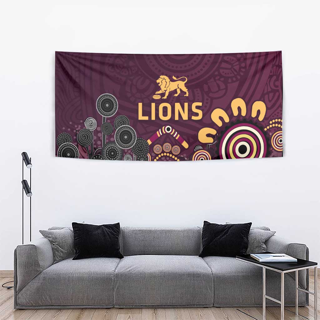 Brisbane Lions Football Tapestry Aboriginal Dot and Spiral Art