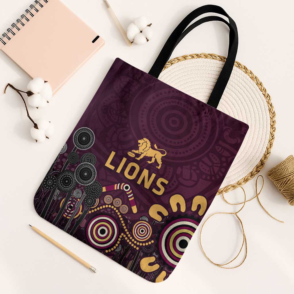 Brisbane Lions Football Tote Bag Aboriginal Dot and Spiral Art