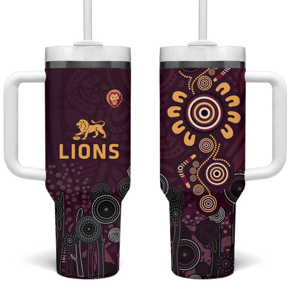 Brisbane Lions Football Tumbler With Handle Aboriginal Dot and Spiral Art
