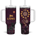 Brisbane Lions Football Tumbler With Handle Aboriginal Dot and Spiral Art