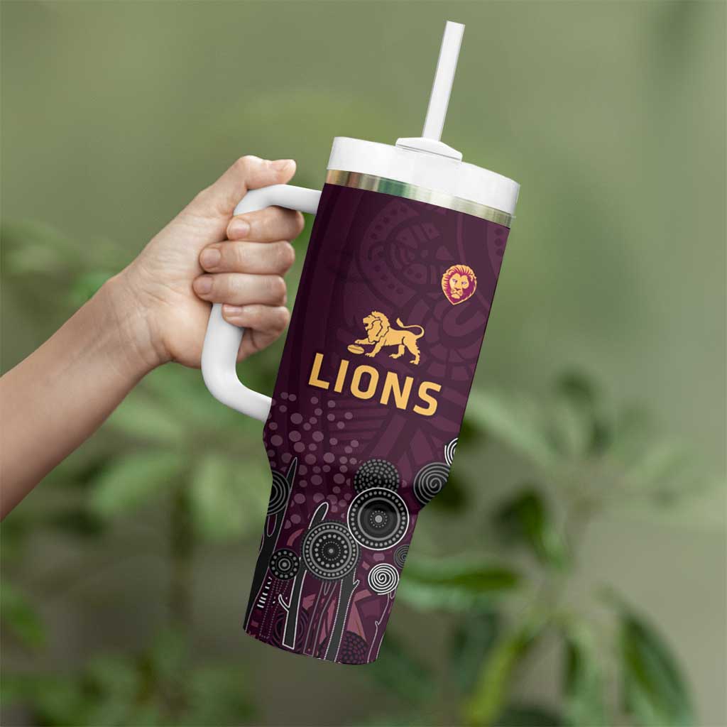 Brisbane Lions Football Tumbler With Handle Aboriginal Dot and Spiral Art