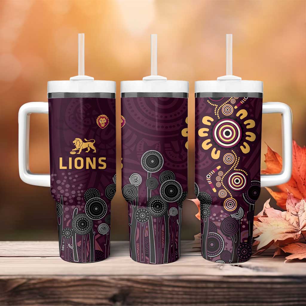 Brisbane Lions Football Tumbler With Handle Aboriginal Dot and Spiral Art