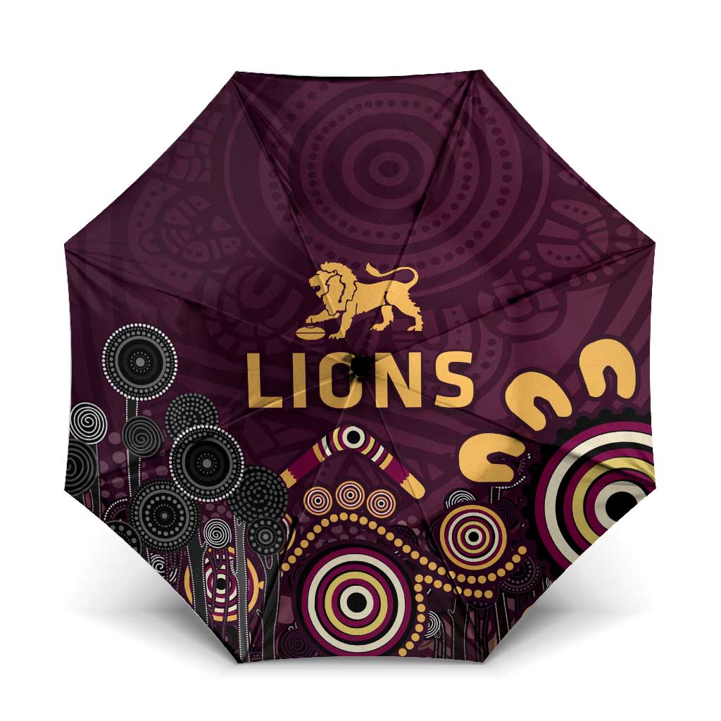 Brisbane Lions Football Umbrella Aboriginal Dot and Spiral Art