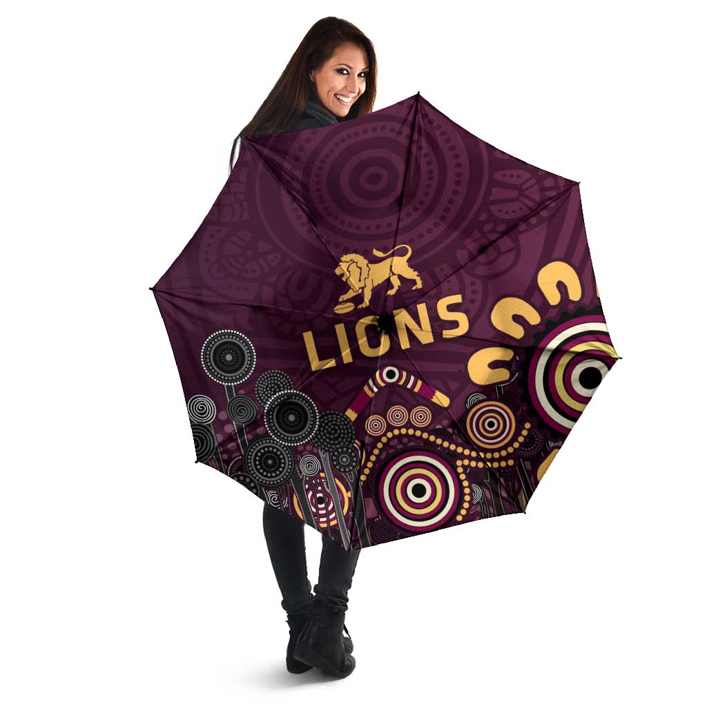 Brisbane Lions Football Umbrella Aboriginal Dot and Spiral Art