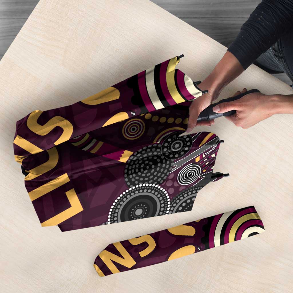 Brisbane Lions Football Umbrella Aboriginal Dot and Spiral Art