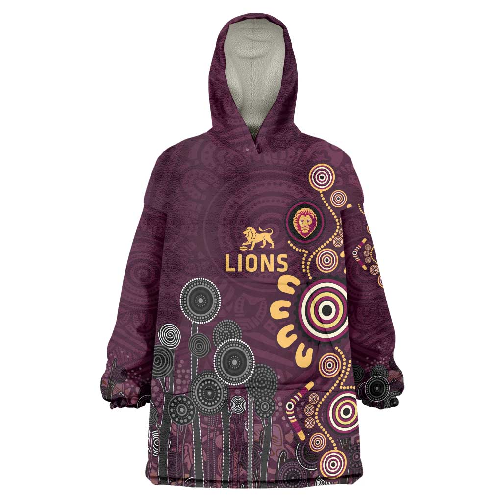 Brisbane Lions Football Wearable Blanket Hoodie Aboriginal Dot and Spiral Art