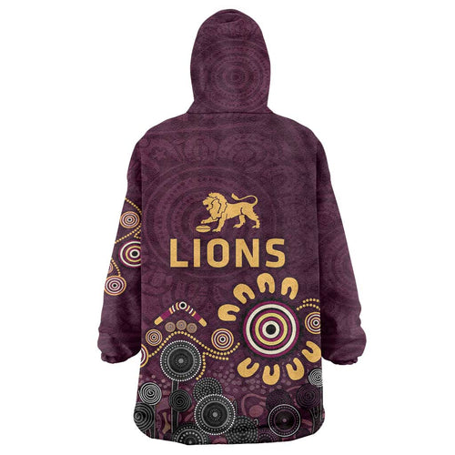 Brisbane Lions Football Wearable Blanket Hoodie Aboriginal Dot and Spiral Art