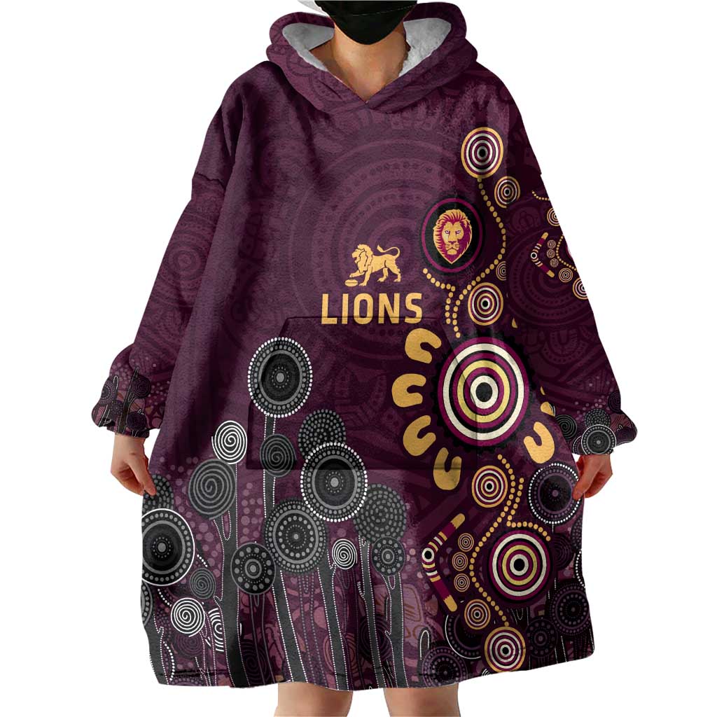 Brisbane Lions Football Wearable Blanket Hoodie Aboriginal Dot and Spiral Art