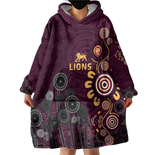 Brisbane Lions Football Wearable Blanket Hoodie Aboriginal Dot and Spiral Art