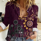 Brisbane Lions Football Women Casual Shirt Aboriginal Dot and Spiral Art