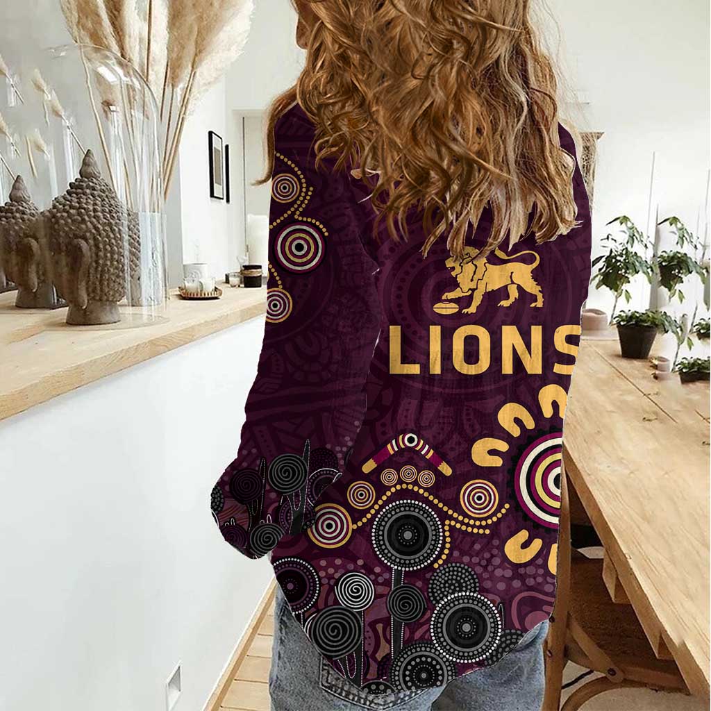 Brisbane Lions Football Women Casual Shirt Aboriginal Dot and Spiral Art