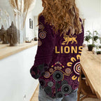 Brisbane Lions Football Women Casual Shirt Aboriginal Dot and Spiral Art