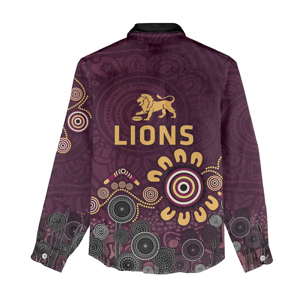 Brisbane Lions Football Women Casual Shirt Aboriginal Dot and Spiral Art