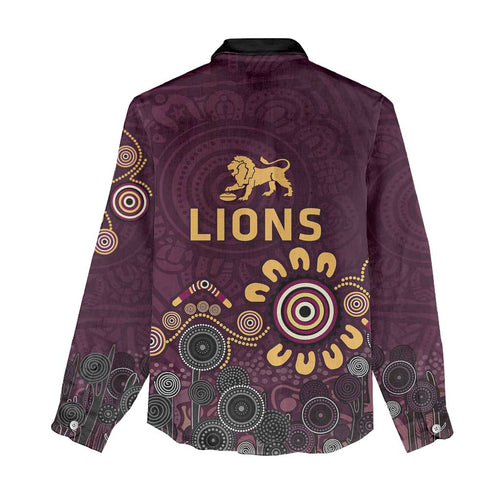 Brisbane Lions Football Women Casual Shirt Aboriginal Dot and Spiral Art