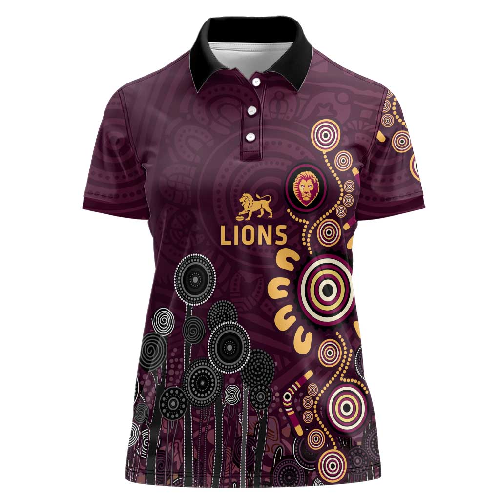 Brisbane Lions Football Women Polo Shirt Aboriginal Dot and Spiral Art