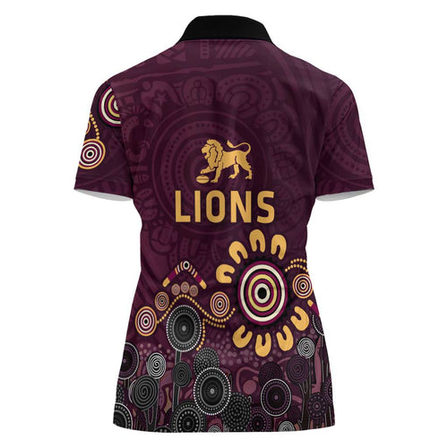 Brisbane Lions Football Women Polo Shirt Aboriginal Dot and Spiral Art