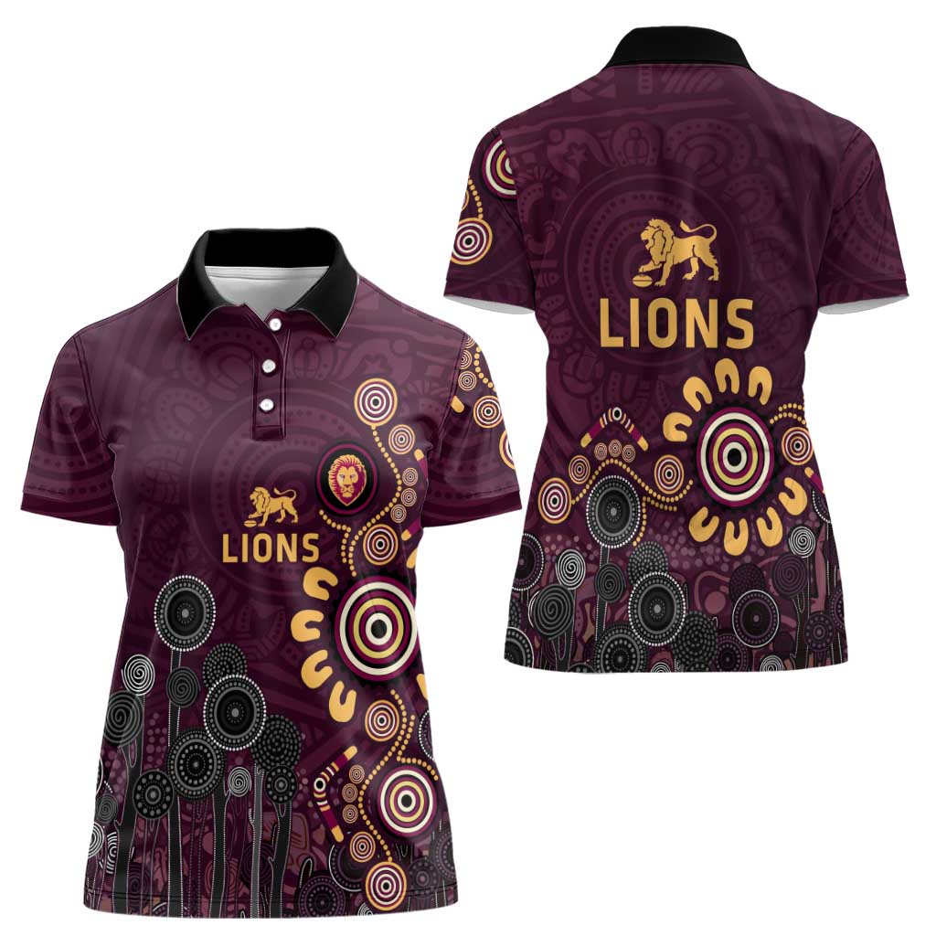 Brisbane Lions Football Women Polo Shirt Aboriginal Dot and Spiral Art