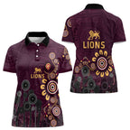 Brisbane Lions Football Women Polo Shirt Aboriginal Dot and Spiral Art