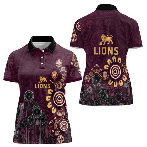 Brisbane Lions Football Women Polo Shirt Aboriginal Dot and Spiral Art