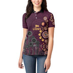 Brisbane Lions Football Women Polo Shirt Aboriginal Dot and Spiral Art