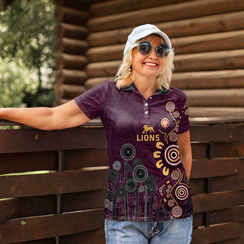 Brisbane Lions Football Women Polo Shirt Aboriginal Dot and Spiral Art