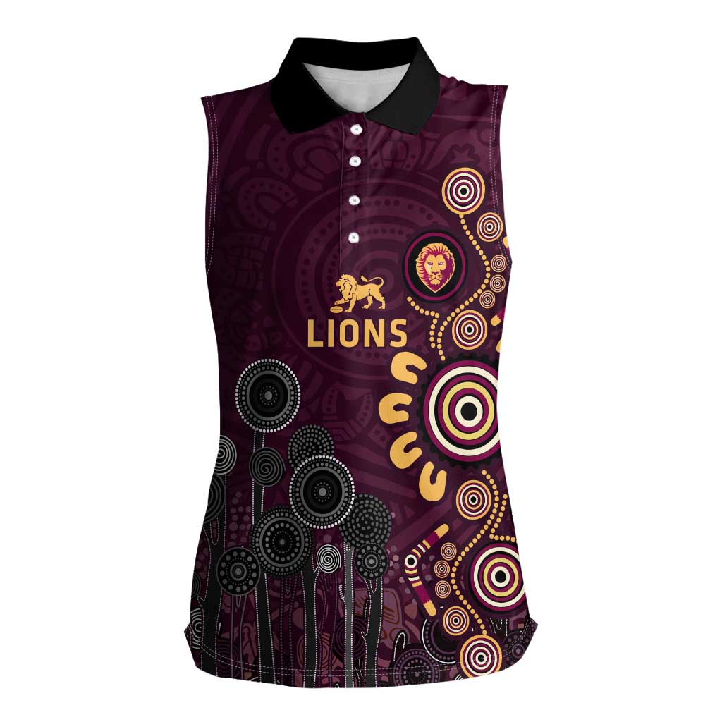 Brisbane Lions Football Women Sleeveless Polo Shirt Aboriginal Dot and Spiral Art