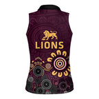 Brisbane Lions Football Women Sleeveless Polo Shirt Aboriginal Dot and Spiral Art