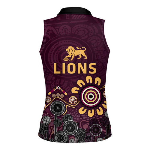 Brisbane Lions Football Women Sleeveless Polo Shirt Aboriginal Dot and Spiral Art