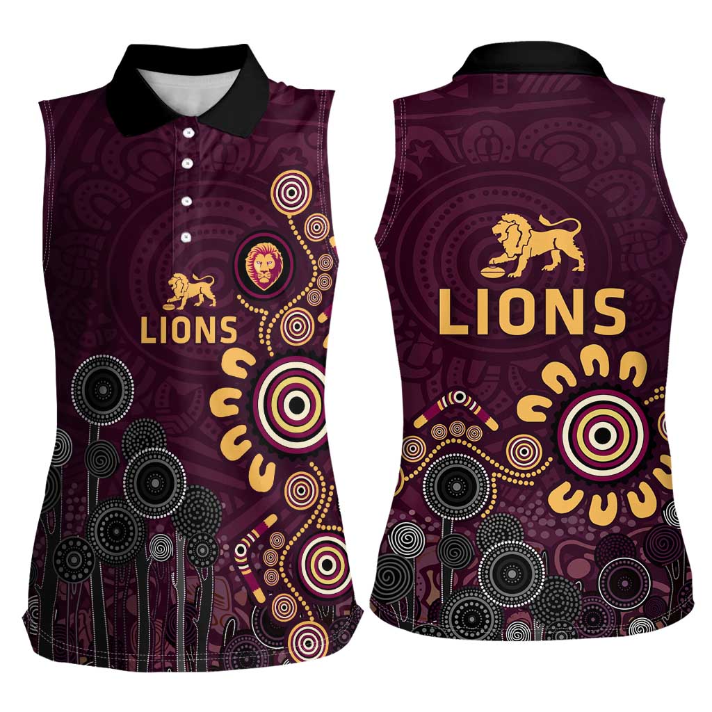Brisbane Lions Football Women Sleeveless Polo Shirt Aboriginal Dot and Spiral Art