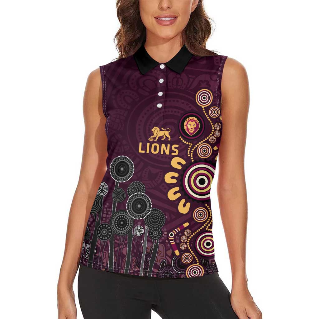 Brisbane Lions Football Women Sleeveless Polo Shirt Aboriginal Dot and Spiral Art