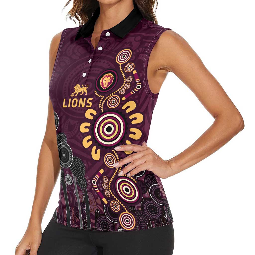 Brisbane Lions Football Women Sleeveless Polo Shirt Aboriginal Dot and Spiral Art