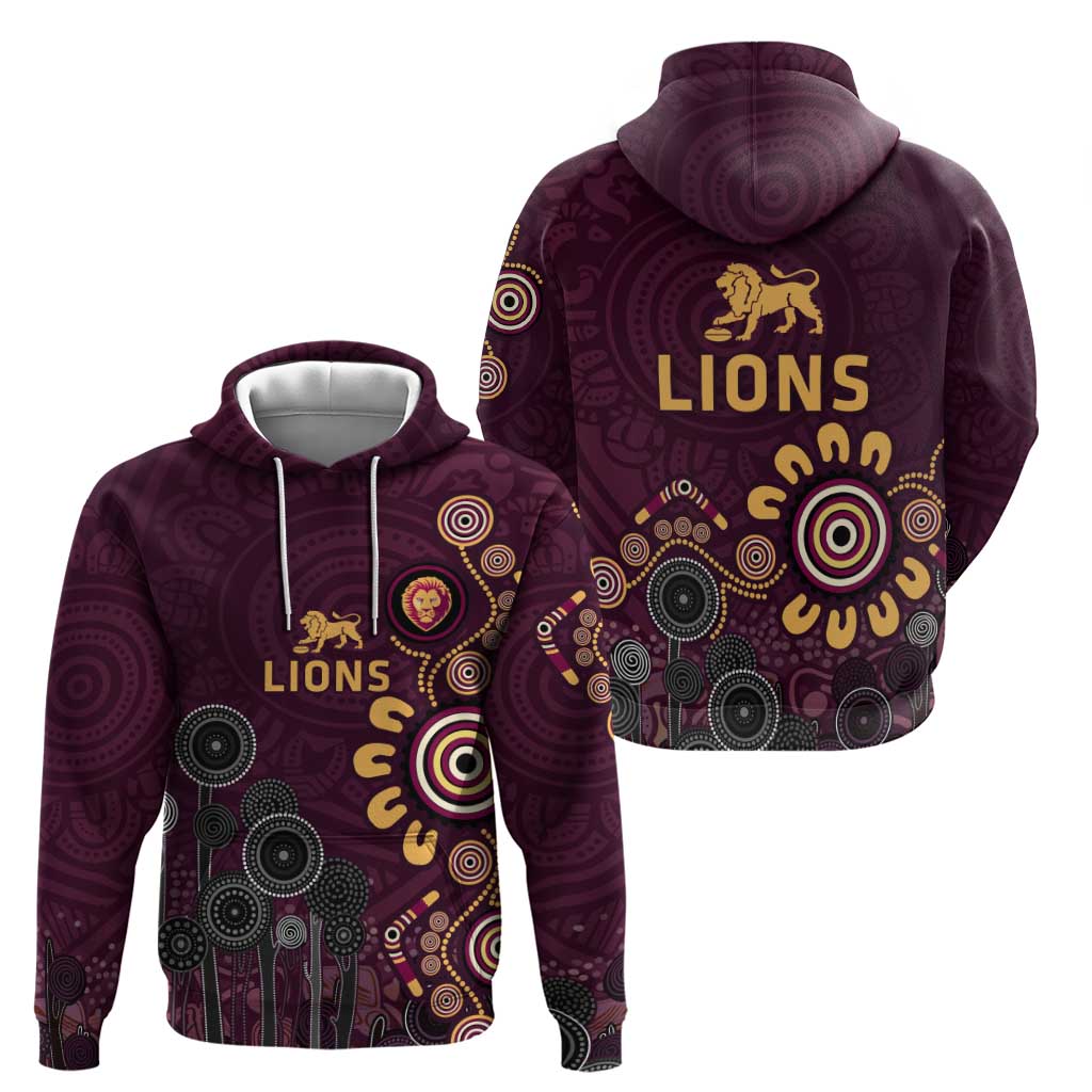 Brisbane Lions Football Zip Hoodie Aboriginal Dot and Spiral Art