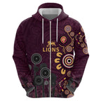 Brisbane Lions Football Zip Hoodie Aboriginal Dot and Spiral Art