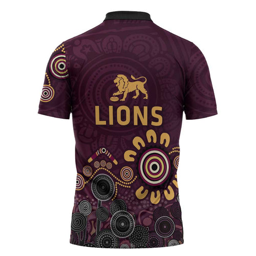 Brisbane Lions Football Zipper Polo Shirt Aboriginal Dot and Spiral Art