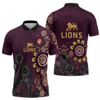 Brisbane Lions Football Zipper Polo Shirt Aboriginal Dot and Spiral Art