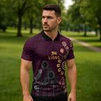 Brisbane Lions Football Zipper Polo Shirt Aboriginal Dot and Spiral Art